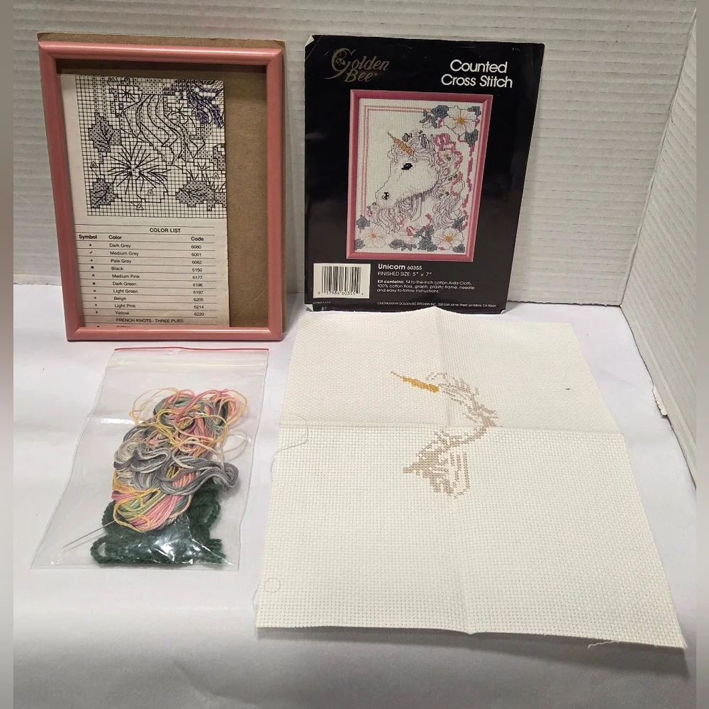 Golden Bee Vintage 1988 Unicorn Counted Cross Stitch Kit Opened